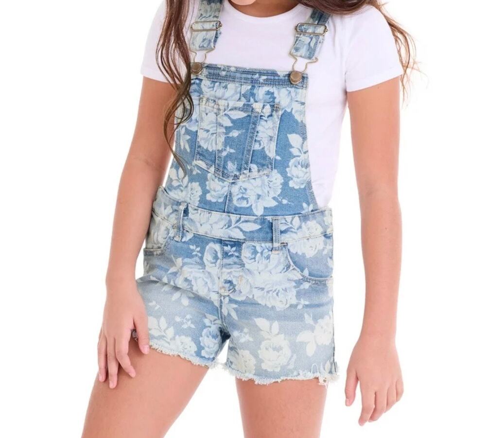 Jordache Girls Roses Denim romper overall Size 7/8 blue